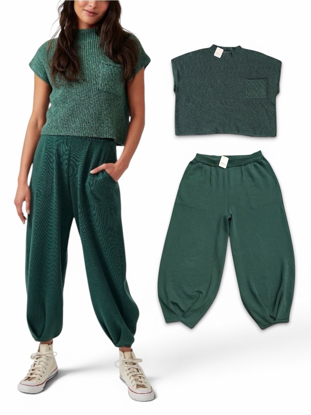 Free People Beach Freya Sweater Set XL Emerald Spell Combo